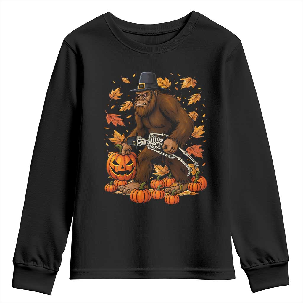 Funny Bigfoot Skeleton Youth Sweatshirt Thanksgiving Day Sasquatch Pilgrim TS14 Black Print Your Wear