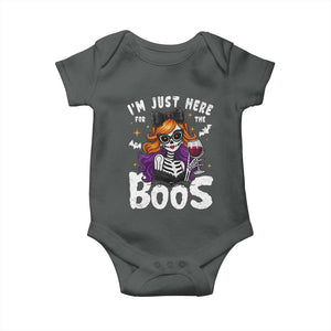 Funny Skull Halloween Baby Onesie I Am Just Here For The Boos Skeleton Party Girl TS14 Dark Heather Print Your Wear