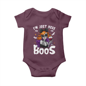 Funny Skull Halloween Baby Onesie I Am Just Here For The Boos Skeleton Party Girl TS14 Maroon Print Your Wear