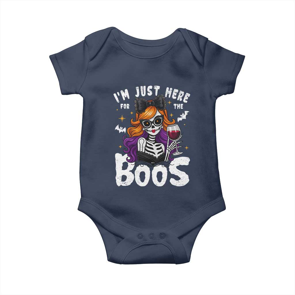 Funny Skull Halloween Baby Onesie I Am Just Here For The Boos Skeleton Party Girl TS14 Navy Print Your Wear