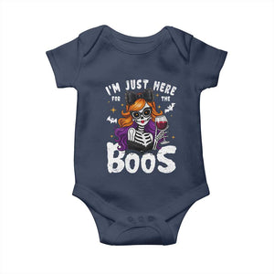 Funny Skull Halloween Baby Onesie I Am Just Here For The Boos Skeleton Party Girl TS14 Navy Print Your Wear