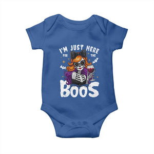 Funny Skull Halloween Baby Onesie I Am Just Here For The Boos Skeleton Party Girl TS14 Royal Blue Print Your Wear