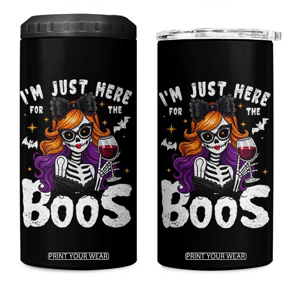 Funny Skull Halloween 4 in 1 Can Cooler Tumbler I Am Just Here For The Boos Skeleton Party Girl TS14 One Size: 16 oz Black Print Your Wear