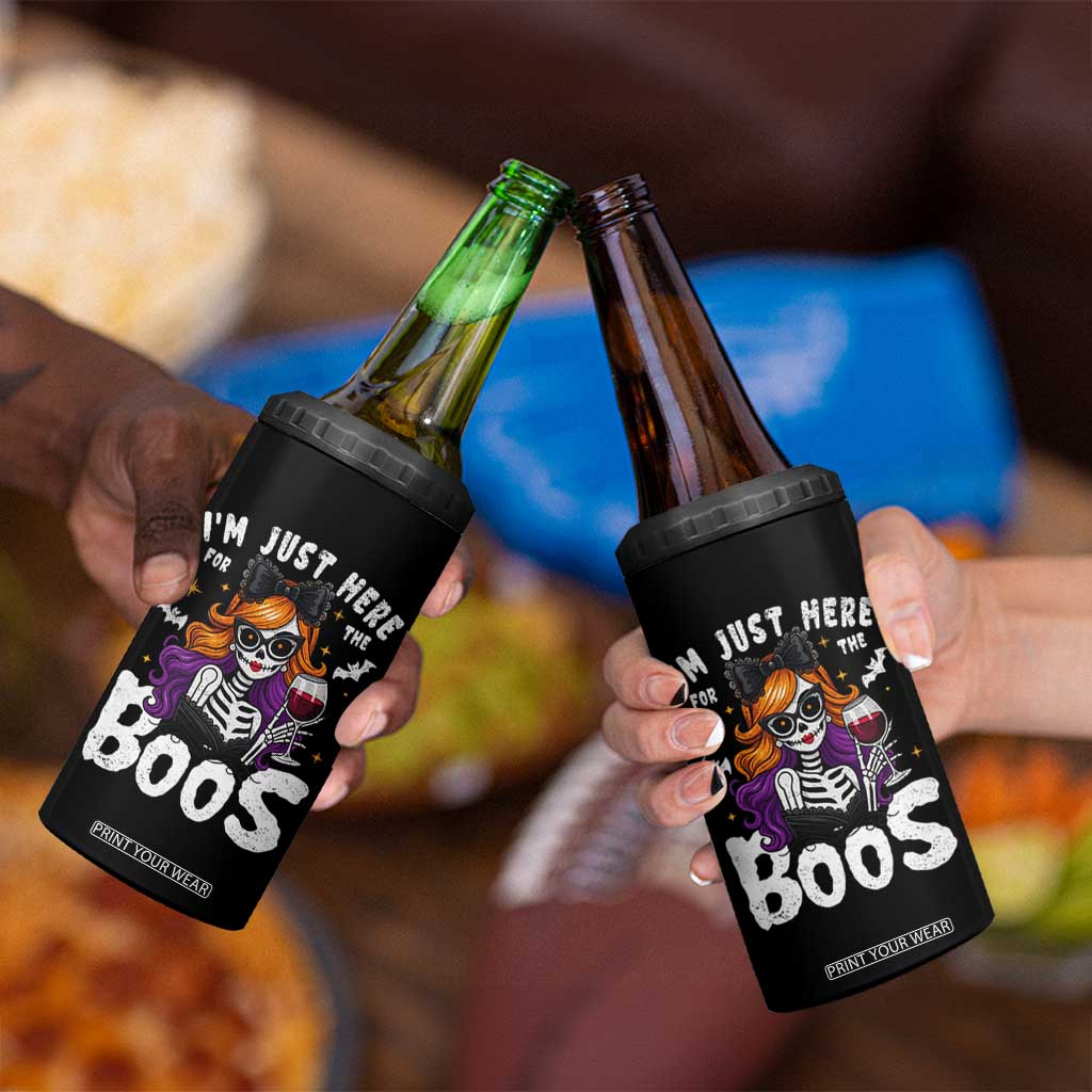 Funny Skull Halloween 4 in 1 Can Cooler Tumbler I Am Just Here For The Boos Skeleton Party Girl TS14 Print Your Wear