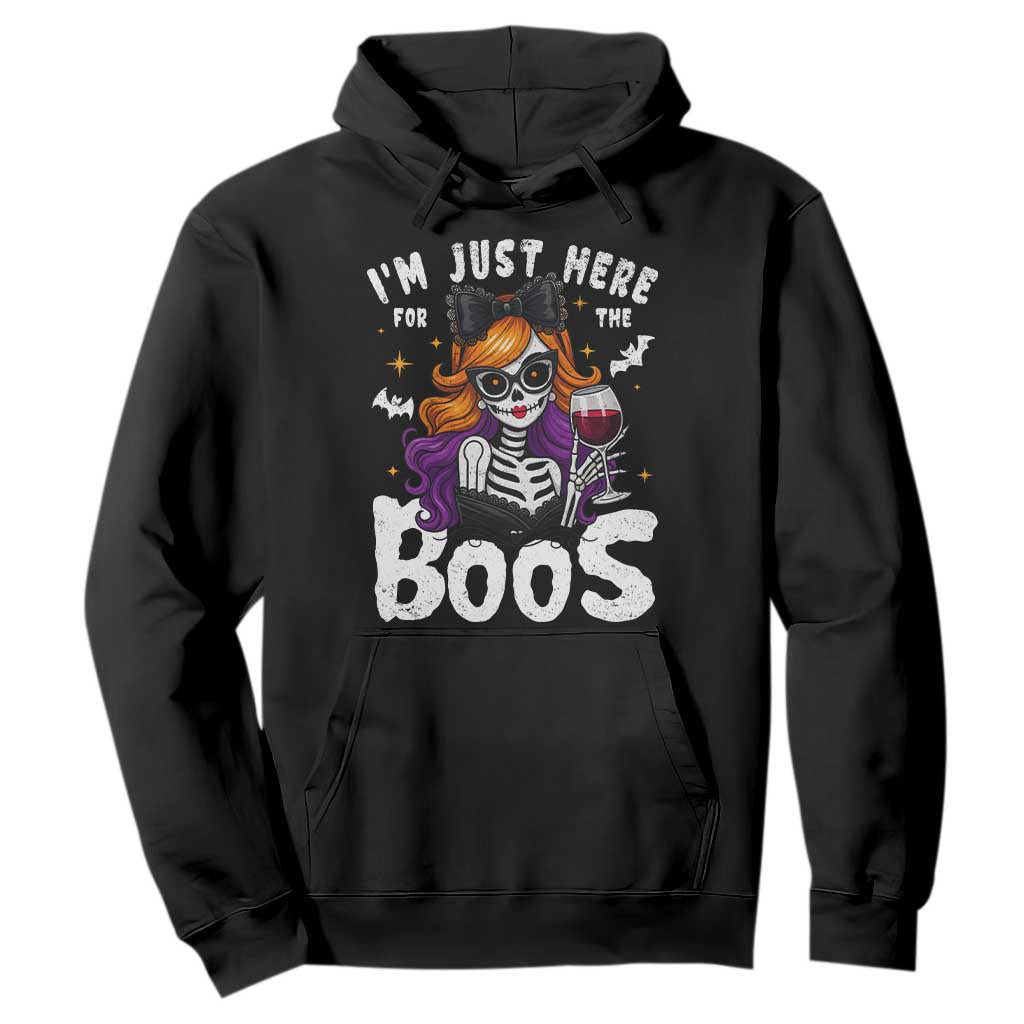 Funny Skull Halloween Hoodie I Am Just Here For The Boos Skeleton Party Girl TS14 Black Print Your Wear
