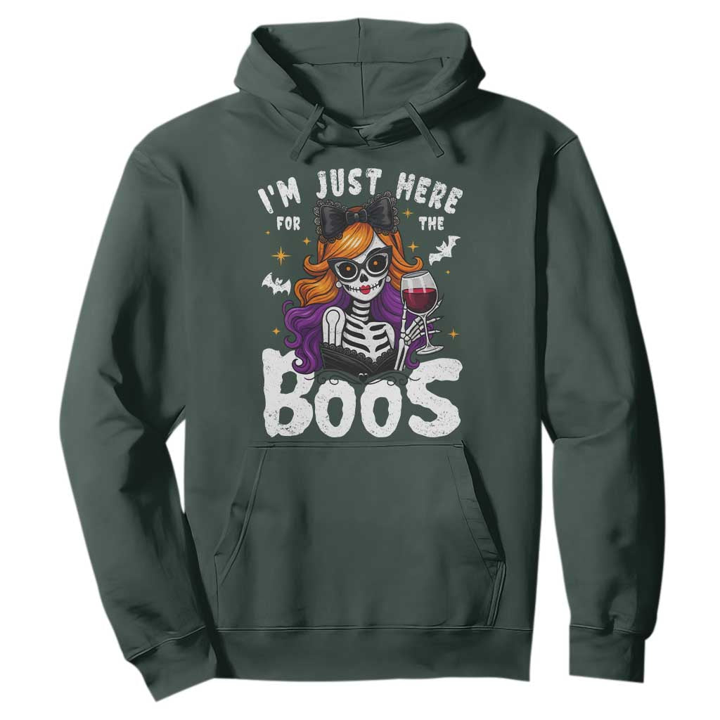 Funny Skull Halloween Hoodie I Am Just Here For The Boos Skeleton Party Girl TS14 Dark Forest Green Print Your Wear