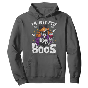 Funny Skull Halloween Hoodie I Am Just Here For The Boos Skeleton Party Girl TS14 Dark Heather Print Your Wear