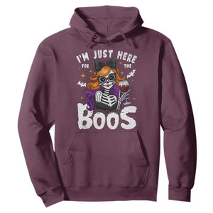 Funny Skull Halloween Hoodie I Am Just Here For The Boos Skeleton Party Girl TS14 Maroon Print Your Wear