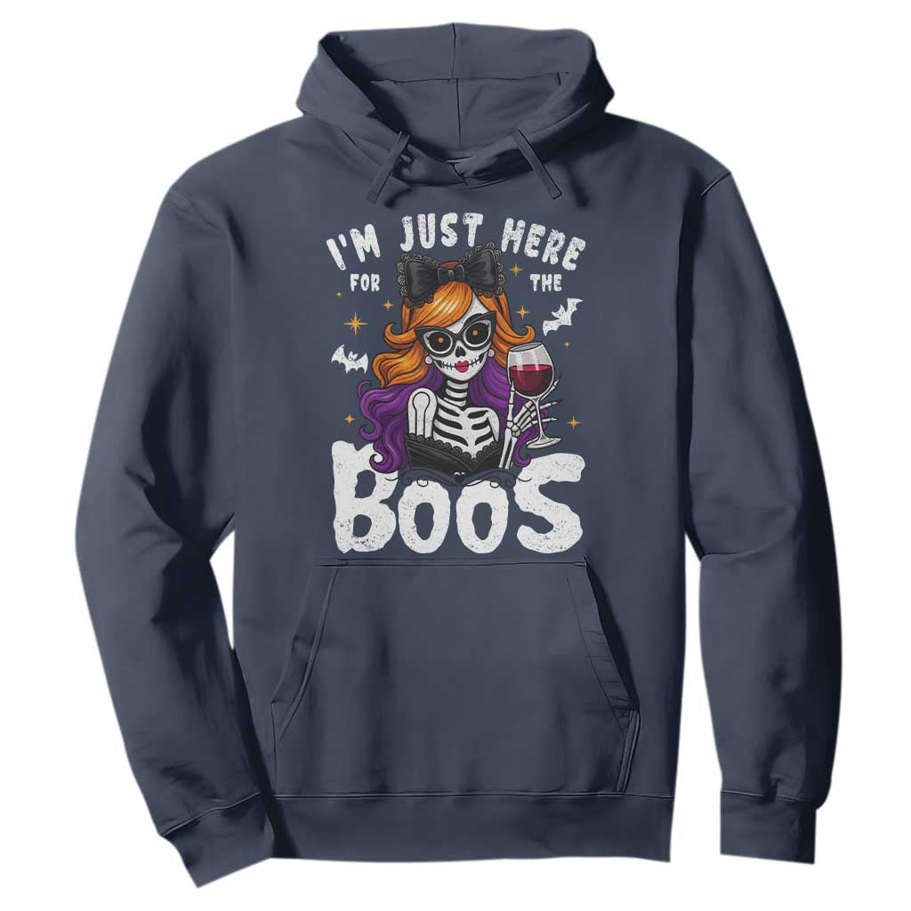 Funny Skull Halloween Hoodie I Am Just Here For The Boos Skeleton Party Girl TS14 Navy Print Your Wear