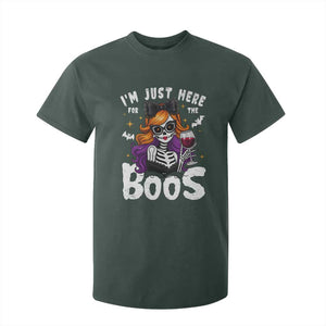 Funny Skull Halloween T Shirt For Kid I Am Just Here For The Boos Skeleton Party Girl TS14 Dark Forest Green Print Your Wear