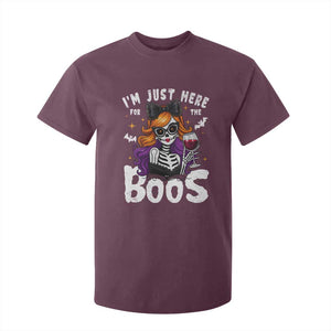 Funny Skull Halloween T Shirt For Kid I Am Just Here For The Boos Skeleton Party Girl TS14 Maroon Print Your Wear