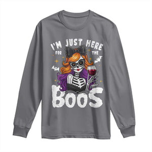 Funny Skull Halloween Long Sleeve Shirt I Am Just Here For The Boos Skeleton Party Girl TS14 Charcoal Print Your Wear