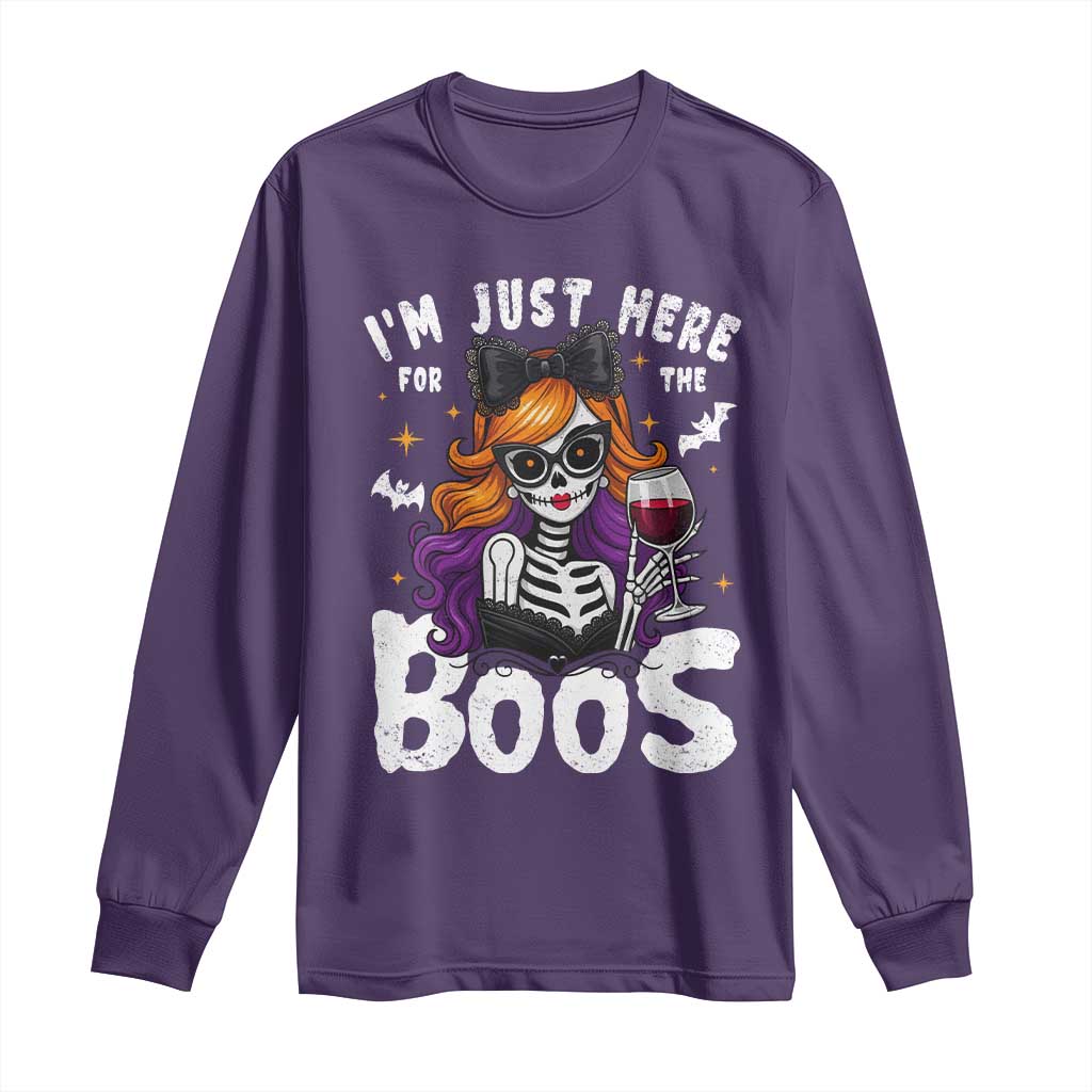 Funny Skull Halloween Long Sleeve Shirt I Am Just Here For The Boos Skeleton Party Girl TS14 Purple Print Your Wear