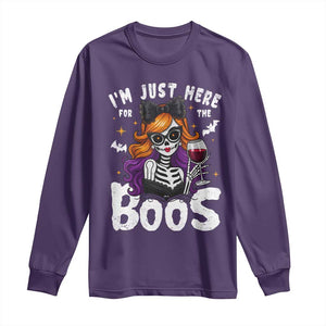 Funny Skull Halloween Long Sleeve Shirt I Am Just Here For The Boos Skeleton Party Girl TS14 Purple Print Your Wear