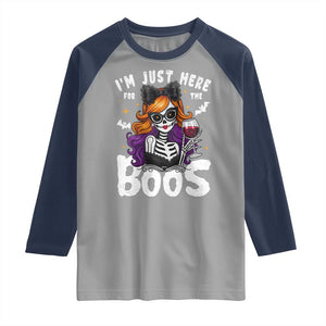 Funny Skull Halloween Raglan Shirt I Am Just Here For The Boos Skeleton Party Girl TS14 Sport Gray Navy Print Your Wear
