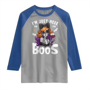 Funny Skull Halloween Raglan Shirt I Am Just Here For The Boos Skeleton Party Girl TS14 Sport Gray Royal Print Your Wear