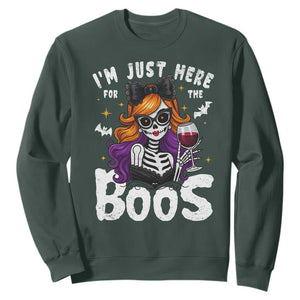Funny Skull Halloween Sweatshirt I Am Just Here For The Boos Skeleton Party Girl TS14 Dark Forest Green Print Your Wear
