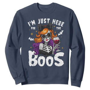 Funny Skull Halloween Sweatshirt I Am Just Here For The Boos Skeleton Party Girl TS14 Navy Print Your Wear