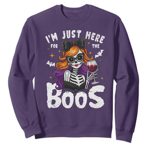 Funny Skull Halloween Sweatshirt I Am Just Here For The Boos Skeleton Party Girl TS14 Purple Print Your Wear