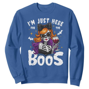 Funny Skull Halloween Sweatshirt I Am Just Here For The Boos Skeleton Party Girl TS14 Royal Blue Print Your Wear
