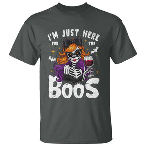 Funny Skull Halloween T Shirt I Am Just Here For The Boos Skeleton Party Girl TS14 Dark Heather Print Your Wear