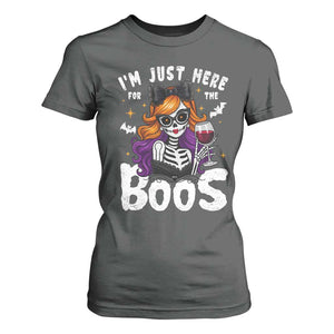 Funny Skull Halloween T Shirt For Women I Am Just Here For The Boos Skeleton Party Girl TS14 Dark Heather Print Your Wear
