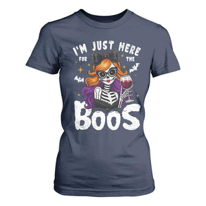 Funny Skull Halloween T Shirt For Women I Am Just Here For The Boos Skeleton Party Girl TS14 Navy Print Your Wear