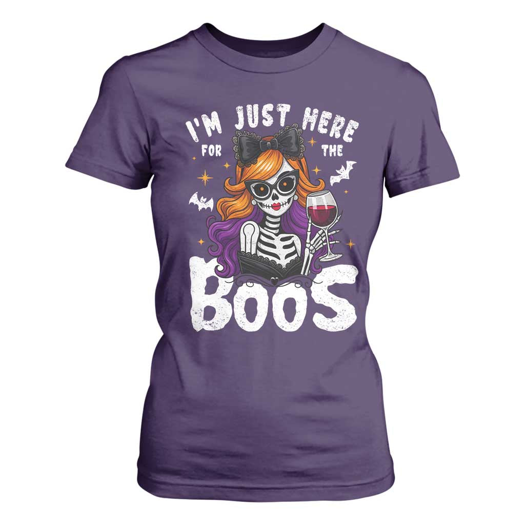 Funny Skull Halloween T Shirt For Women I Am Just Here For The Boos Skeleton Party Girl TS14 Purple Print Your Wear