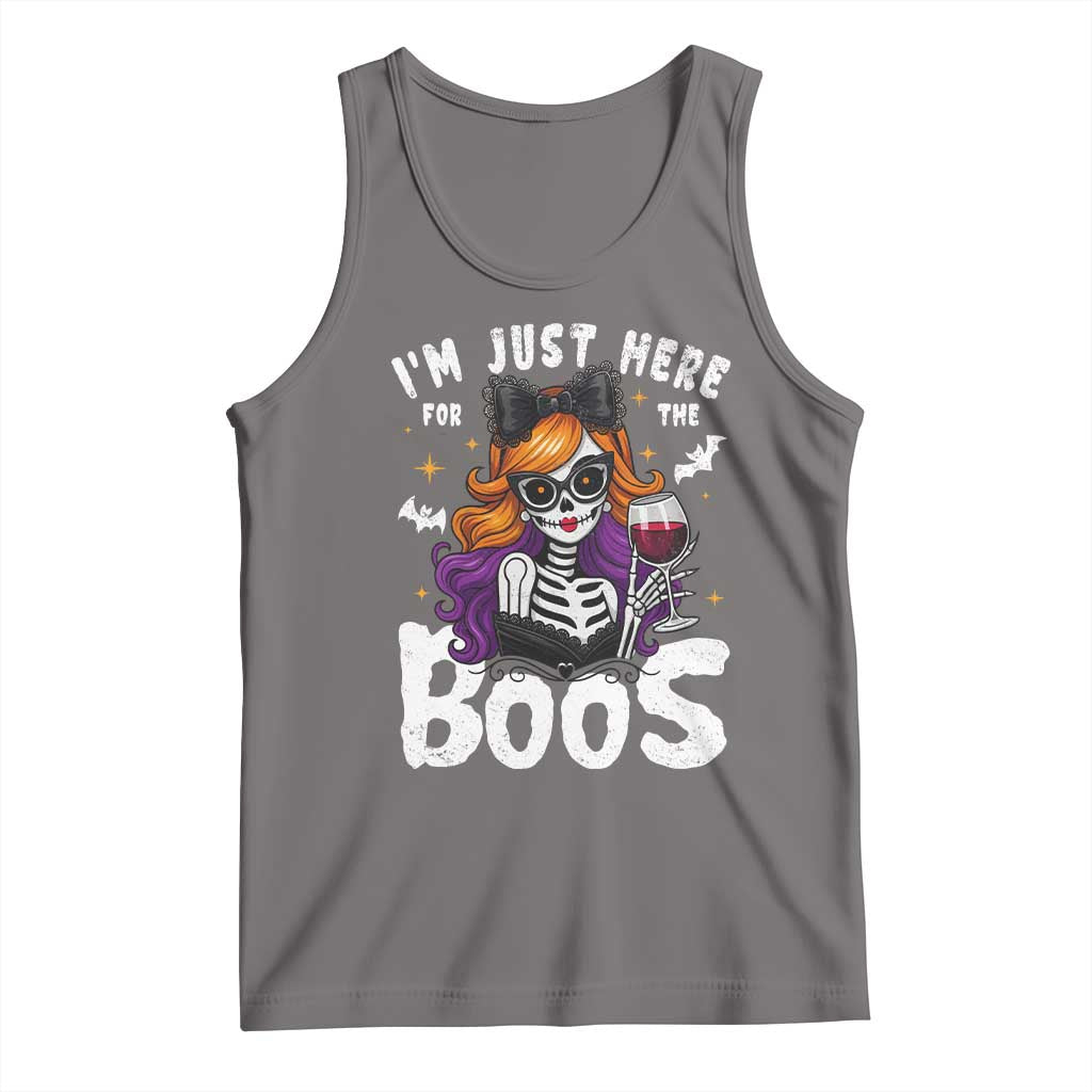 Funny Skull Halloween Tank Top I Am Just Here For The Boos Skeleton Party Girl TS14 Deep Heather Print Your Wear