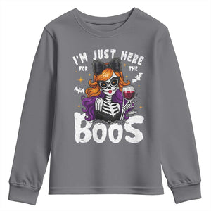 Funny Skull Halloween Youth Sweatshirt I Am Just Here For The Boos Skeleton Party Girl TS14 Charcoal Print Your Wear