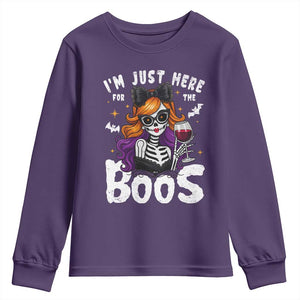 Funny Skull Halloween Youth Sweatshirt I Am Just Here For The Boos Skeleton Party Girl TS14 Purple Print Your Wear