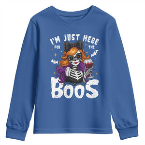 Funny Skull Halloween Youth Sweatshirt I Am Just Here For The Boos Skeleton Party Girl TS14 Royal Blue Print Your Wear