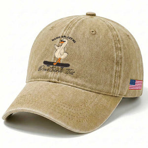 Hang On Let Me Overthinking This Washed Cotton Baseball Cap Funny Duck Skateboard Sarcastic Skater TS14 Print Your Wear
