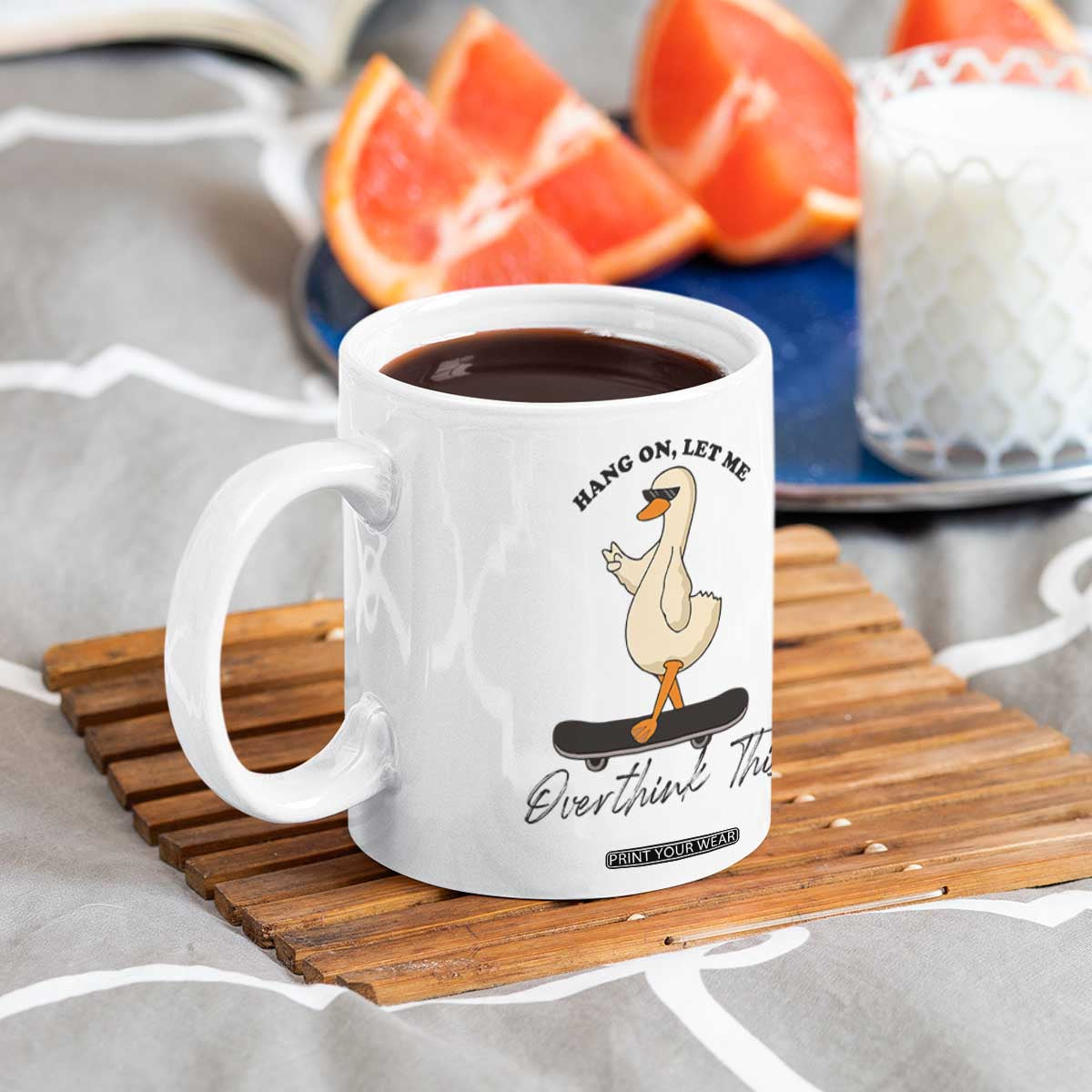 Hang On Let Me Overthinking This Coffee Mug Funny Duck Skateboard Sarcastic Skater TS14 Print Your Wear