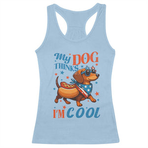 Funny Patriotic Dachshund Racerback Tank Top My Dog Thinks I Am Cool USA Dog Lover TS14 Light Blue Print Your Wear