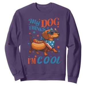 Funny Patriotic Dachshund Sweatshirt My Dog Thinks I Am Cool USA Dog Lover TS14 Purple Print Your Wear