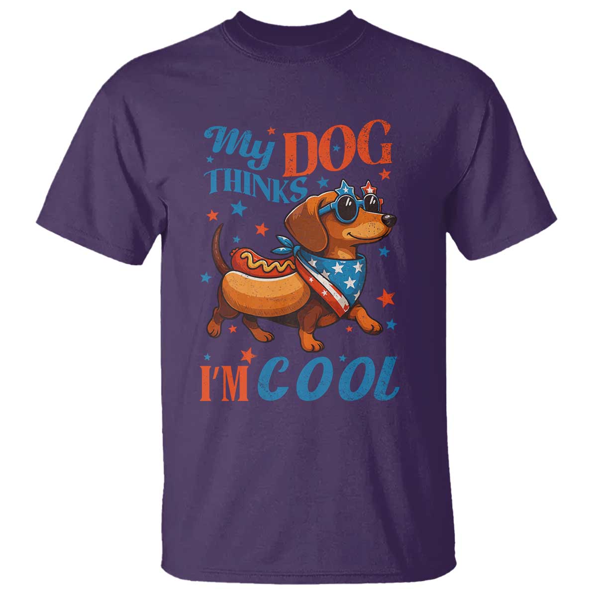 Funny Patriotic Dachshund T Shirt My Dog Thinks I Am Cool USA Dog Lover TS14 Purple Print Your Wear