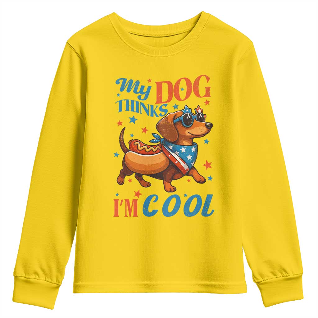 Funny Patriotic Dachshund Youth Sweatshirt My Dog Thinks I Am Cool USA Dog Lover TS14 Daisy Print Your Wear