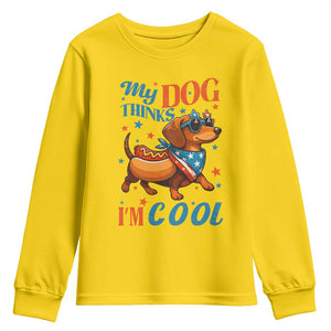 Funny Patriotic Dachshund Youth Sweatshirt My Dog Thinks I Am Cool USA Dog Lover TS14 Daisy Print Your Wear