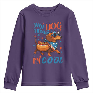 Funny Patriotic Dachshund Youth Sweatshirt My Dog Thinks I Am Cool USA Dog Lover TS14 Purple Print Your Wear