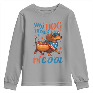 Funny Patriotic Dachshund Youth Sweatshirt My Dog Thinks I Am Cool USA Dog Lover TS14 Sport Gray Print Your Wear