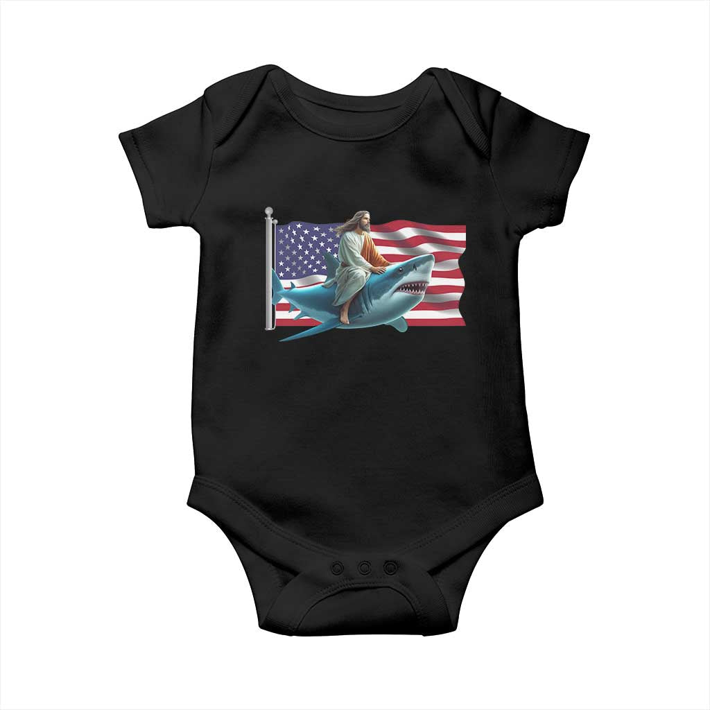 Funny Jesus Shark Baby Onesie Christian Patriotic American Flag Meme TS14 Black Print Your Wear