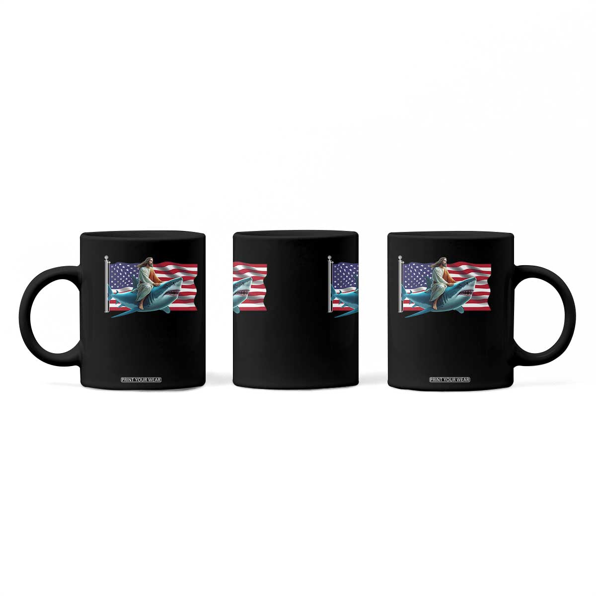 Funny Jesus Shark Coffee Mug Christian Patriotic American Flag Meme TS14 Print Your Wear