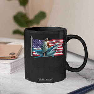 Funny Jesus Shark Coffee Mug Christian Patriotic American Flag Meme TS14 Print Your Wear