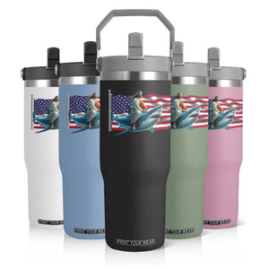 Funny Jesus Shark Flip Straw Tumbler Christian Patriotic American Flag Meme TS14 Print Your Wear