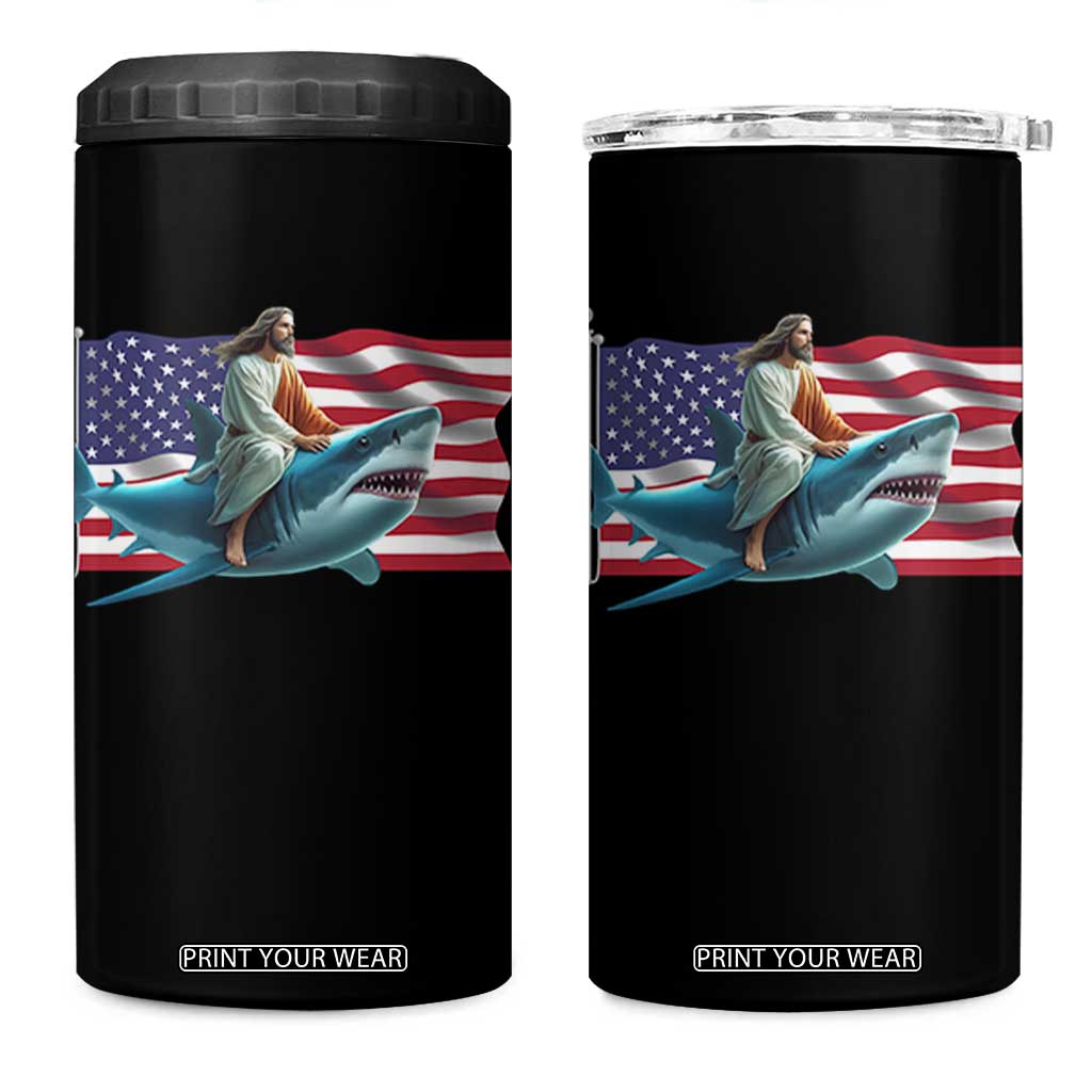 Funny Jesus Shark 4 in 1 Can Cooler Tumbler Christian Patriotic American Flag Meme TS14 One Size: 16 oz Black Print Your Wear