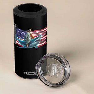 Funny Jesus Shark 4 in 1 Can Cooler Tumbler Christian Patriotic American Flag Meme TS14 Print Your Wear