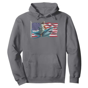 Funny Jesus Shark Hoodie Christian Patriotic American Flag Meme TS14 Charcoal Print Your Wear