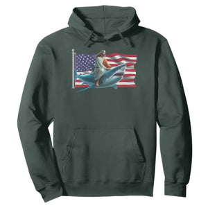Funny Jesus Shark Hoodie Christian Patriotic American Flag Meme TS14 Dark Forest Green Print Your Wear