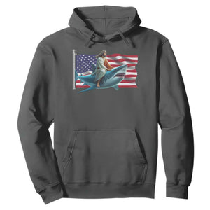 Funny Jesus Shark Hoodie Christian Patriotic American Flag Meme TS14 Dark Heather Print Your Wear